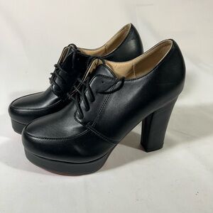 PLATFORM LACE UP 4” HEELS WOMEN BLACK W/RED SOLES EU 37‎ 6.5-7 NEW